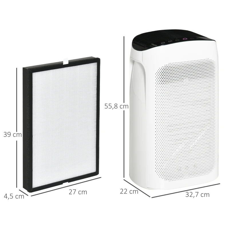 HOMCOM Purificateur d'air + Filtre pour purificateur d'air Ioniseur CADR 210m³/h minuterie filtre à charbon actif filtre HEPA