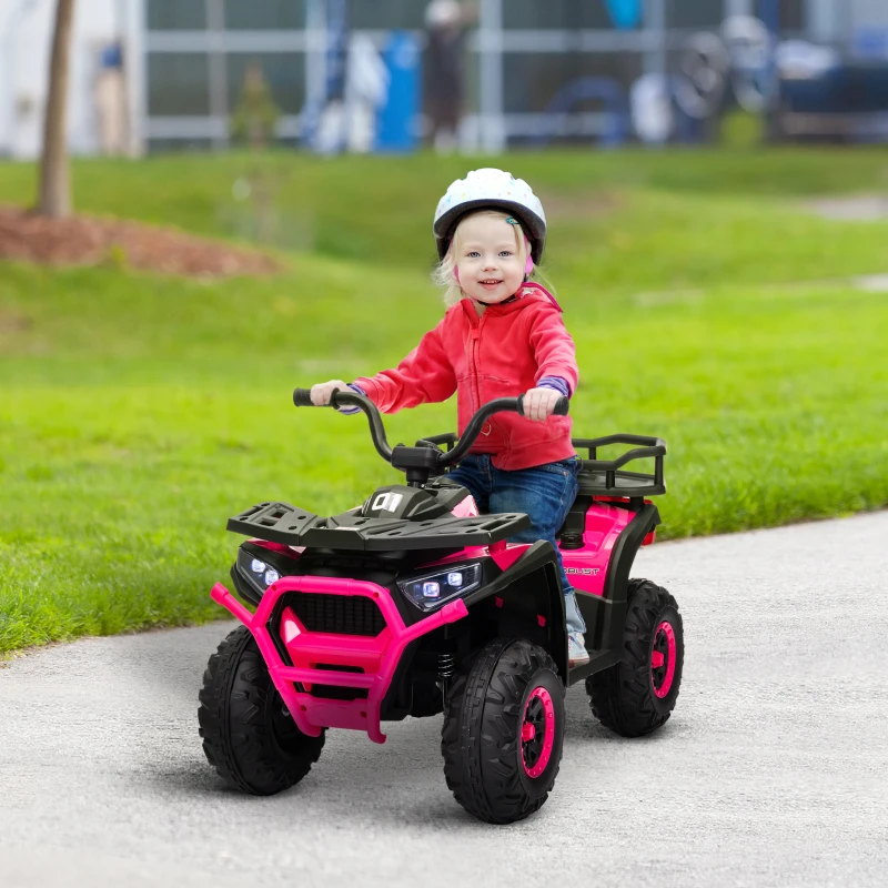 AIYAPLAY 12V Kids Electric Ride on ATV, Battery-Powered Quad Bike w/ Spring Suspension, Forward Backward, Storage Basket, Pink