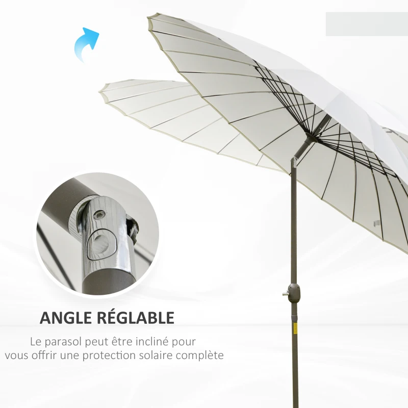 Outsunny Parasol de jardin Parasol droit Parasol inclinable rond avec 24 baleines manivelle aluminium fibre de verre polyester diamètre 2,60 m coloris crème