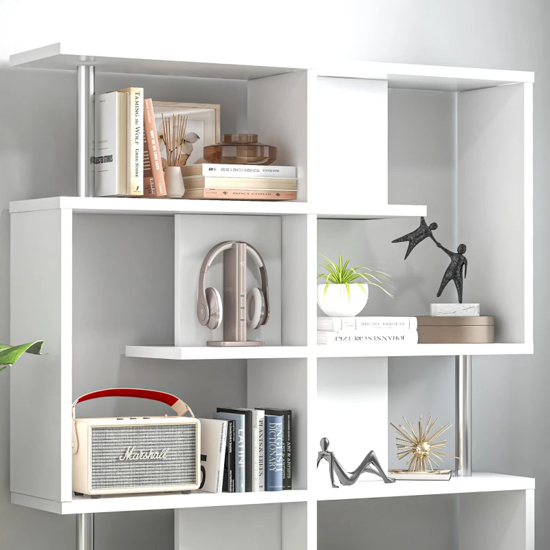 HOMCOM Scaffale Libreria ad S 5 Ripiani Design Moderno Soggiorno, Ufficio, Salotto, Legno, Bianco, 120 x 28.6 x 160 cm
