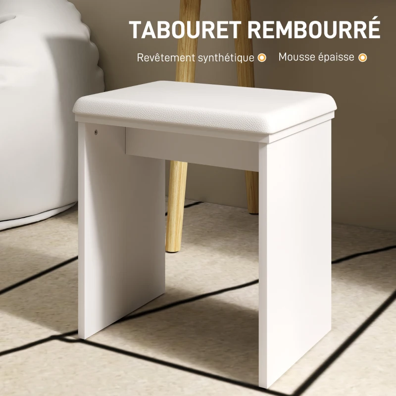 HOMCOM Coiffeuse avec miroir et tabouret table de maquillage luminosité réglable 5 tiroirs 4 compartiments1 étagère blanc