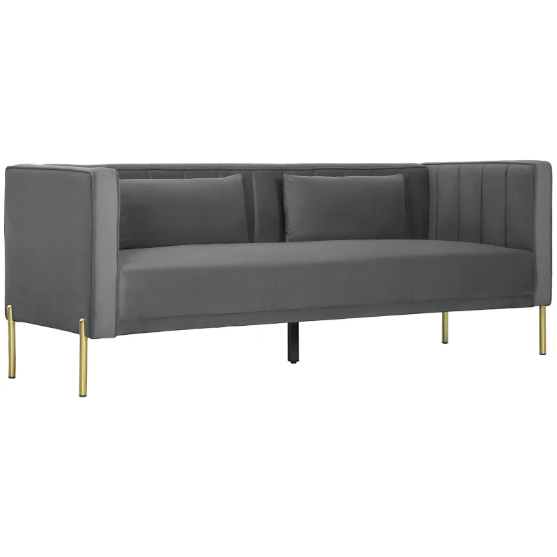 HOMCOM Canapé 3 places, 194,5l, grand confort, aspect velours et capitonné, idéal pour le salon, la chambre, le bureau, Gris