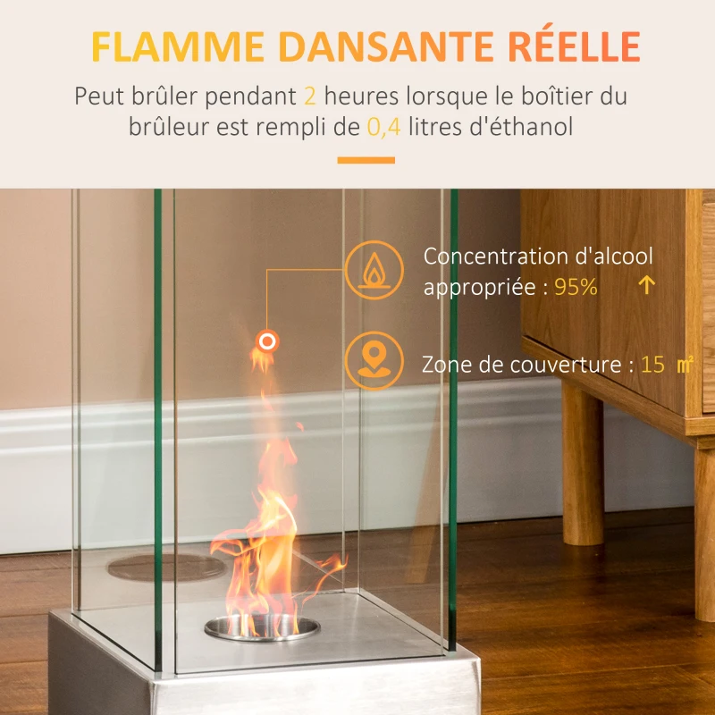 HOMCOM Cheminée éthanol à Poser Cheminée Portable à table avec réservoir 0,4 L Couverture 15 m² - dim. 25L x 25l x 60H cm