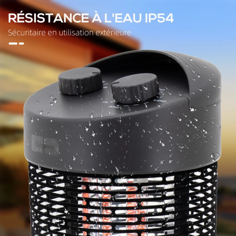 Outsunny Chauffage électrique infrarouge 6 à 8 m² et IP54 chauffage d'appoint sans CO₂ chauffage extérieur chauffage de jardin oscillation 180° minuterie 600 /1200 W tube chauffant double - noir