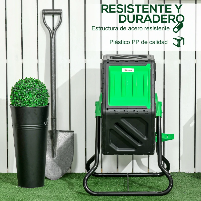 Outsunny Compostador Giratorio 65L con Sistema de Ventilación y Base de Acero para Compostaje de Residuos Orgánicos 60x49x77 cm