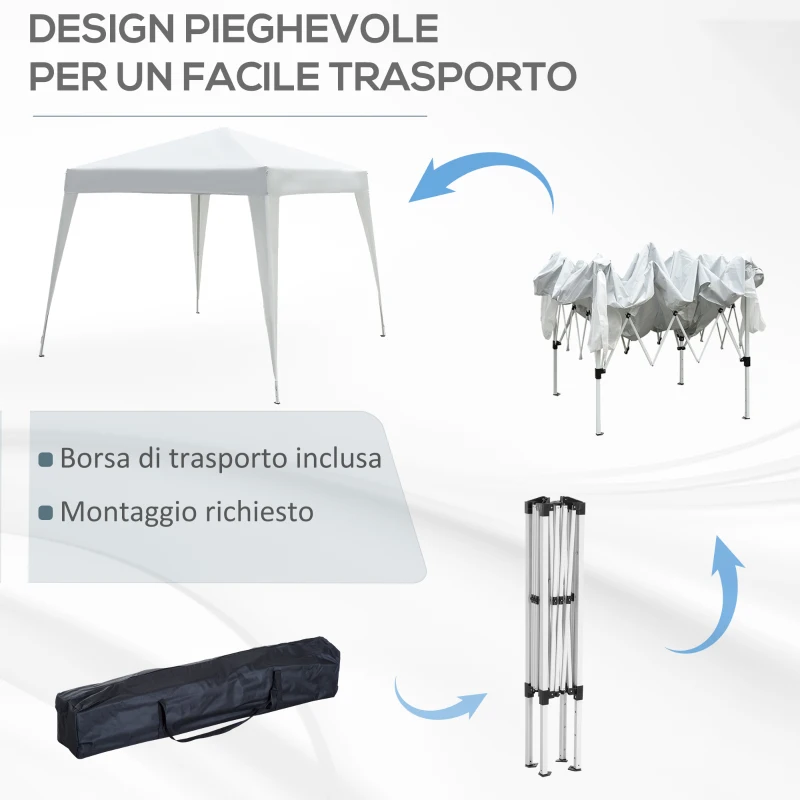 Outsunny Gazebo Pieghevole da Giardino 2.4x2.4m con Struttura in Acciaio e Corde Antivento, Bianco