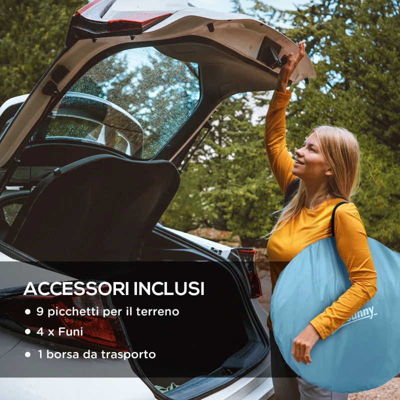 Outsunny Tenda da Campeggio Pop Up Impermeabile con Accessori e Borsa di Trasporto, 245x148x105 cm, Blu