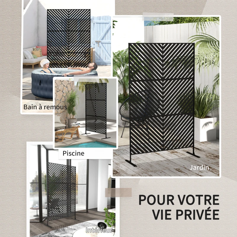 Outsunny Panneau brise vue décoratif paravent extérieur à motif géométrique ajouré en métal - 122 x 45 x 198 cm, noir