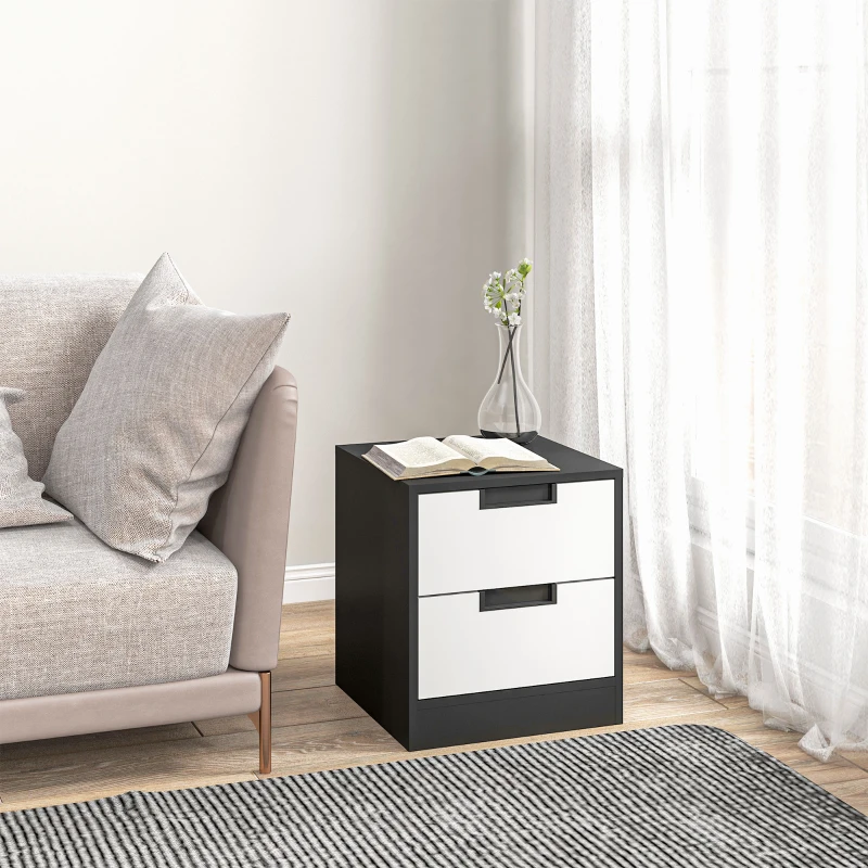 HOMCOM Set of Two Monochrome Two-Drawer Bedside Tables
