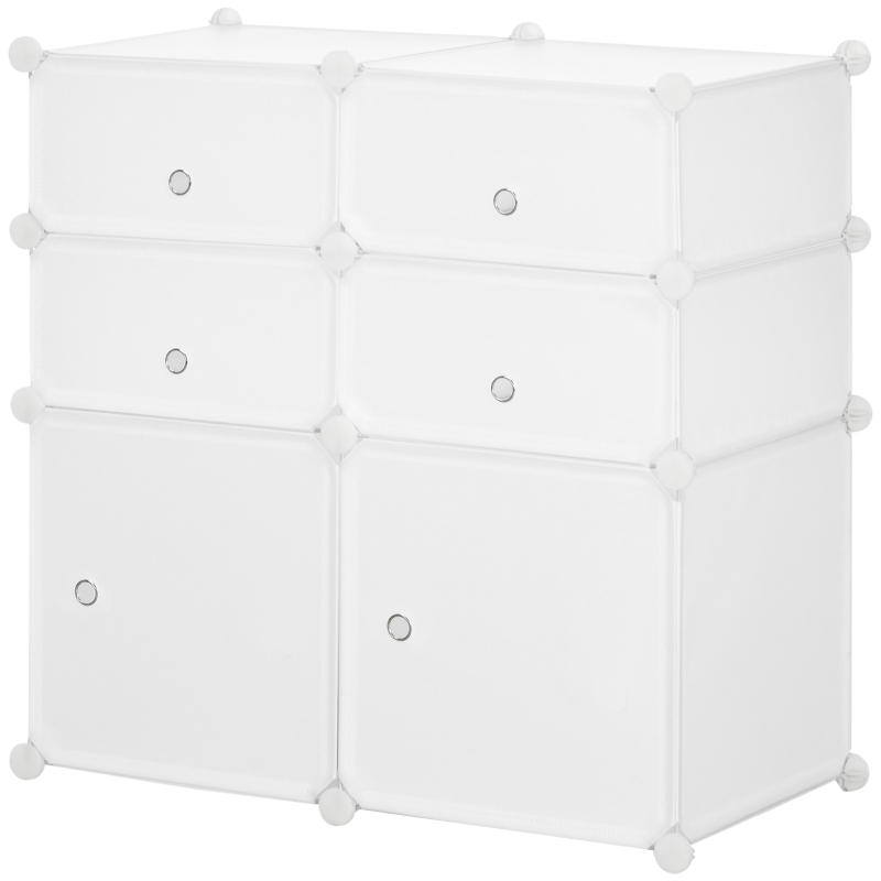 HOMCOM Armoire modulable étagère à rangement 3 Niveaux 6 cubes en Plastique + Autocollants décoratifs 75L x 37l x 73H cm Blanc