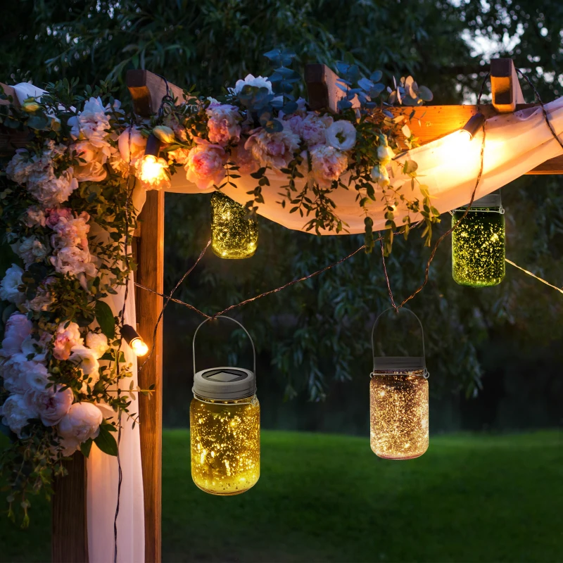 Outsunny Lumière de jardin solaire - pots mason jar 4 pièces - lanterne de verre solaire LED étanche norme IP 44 - lampes décoratives de jardin 4 couleurs