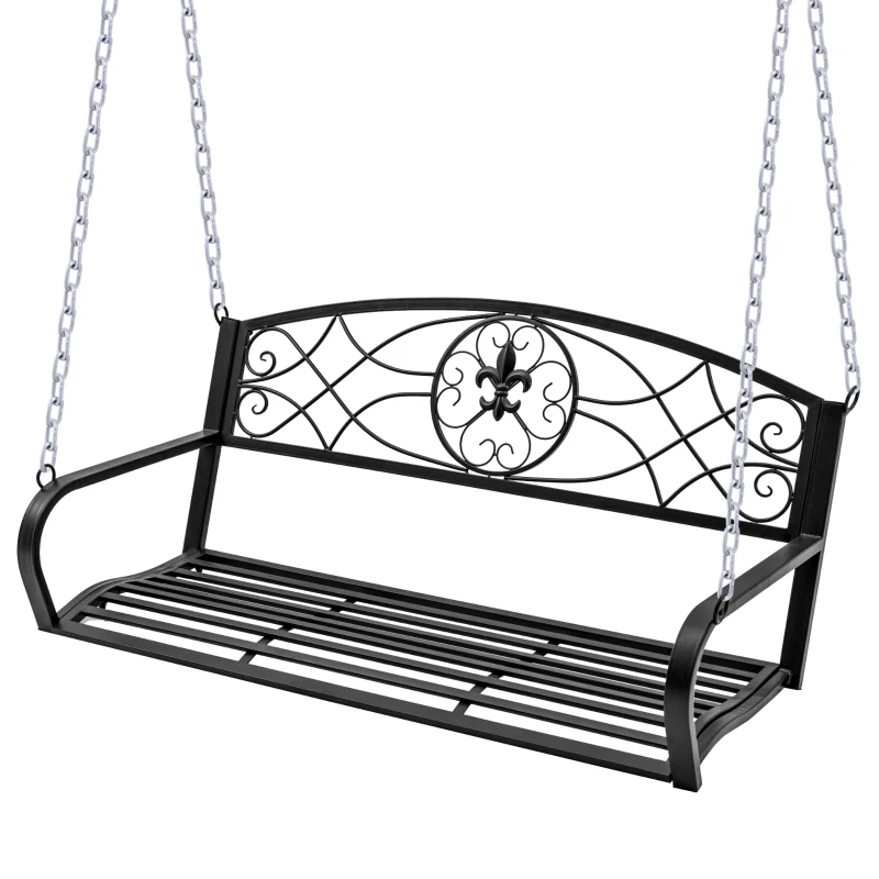 Outsunny Dondolo 2 Persone Design Classico Catene Incluse da Giardino Acciaio 132 x 63 x 58 cm Nero