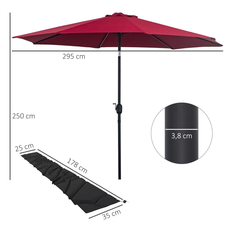Outsunny Lot de parasol de jardin et housse de protection parasol inclinable Ø 3 m housse avec fermeture éclair et cordon