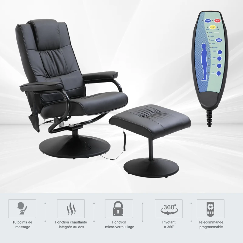 HOMCOM Fauteuil de Massage Vibration Electrique Relaxation avec Chauffage Noir