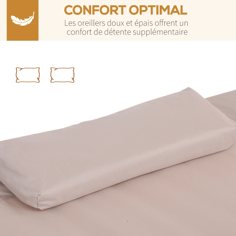 Outsunny Bain de Soleil 2 Places lit de Jardin Design Contemporain Toit réglable 2 roulettes 2 oreillers Acier époxy Polyester Sable