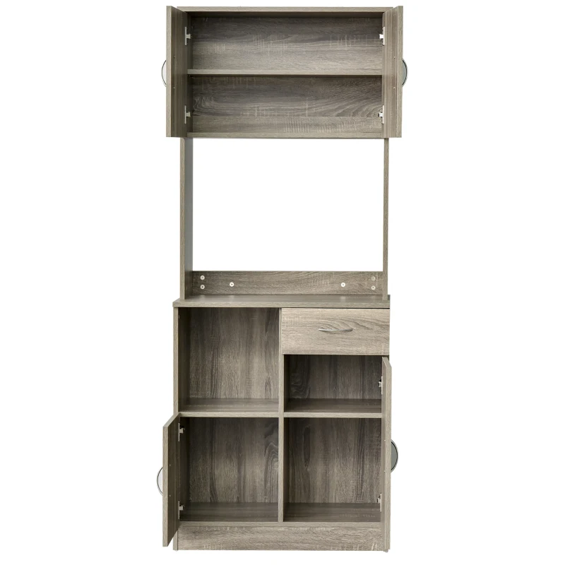 HOMCOM Buffet de cuisine armoire de cuisine multi-rangements 3 placards 2 niches tiroir panneaux particules classe E1 aspect chêne gris