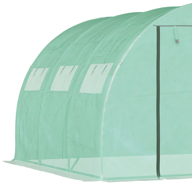 Outsunny Serre de Jardin Tunnel 9 m² 3L x 3l x 2H m - PE Haute densité 140 g/m² fenêtres porte déroulante vert