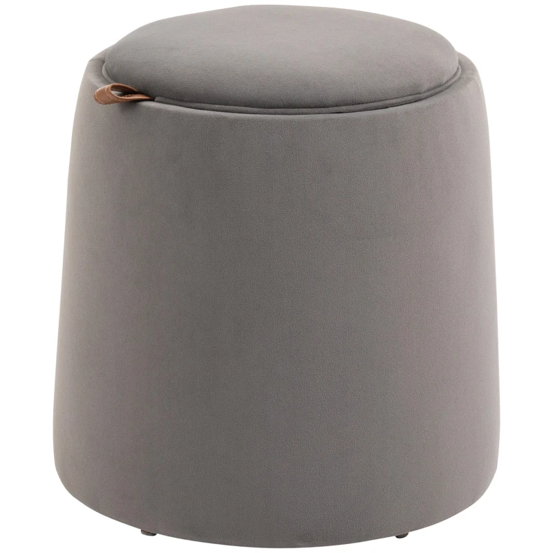 HOMCOM Pouf Contenitore in Velluto 2 in 1 Convertibile in Tavolino da Caffè, Ø44x47.5cm, Grigio