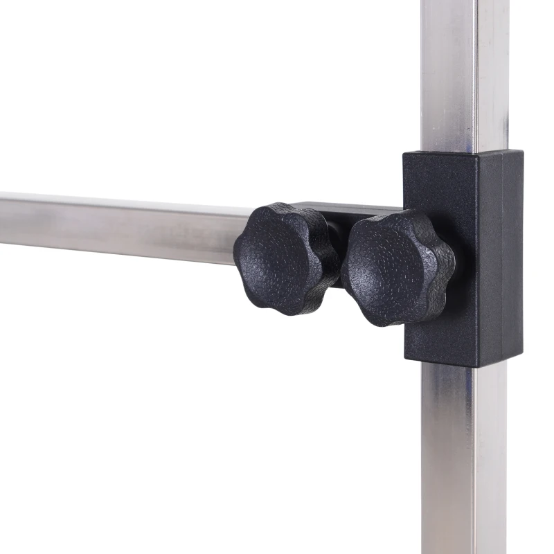 PawHut Mesa de Peluquería para Mascotas Mesa de Aseo Plegable con Estante de Almacenamiento Estructura Acero Altura Ajustable 107x60x170 cm