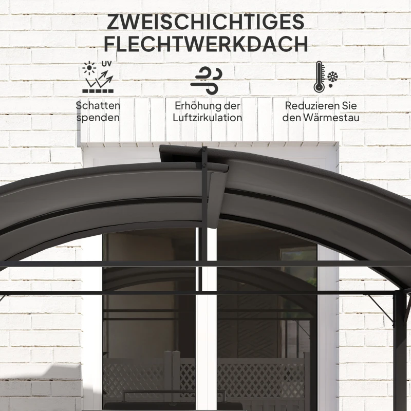 Outsunny Grillpavillon, 2 Seitenablagen, Haken, Stahlrahmen, 1,1 x 2,3m, Dunkelgrau(m-4)