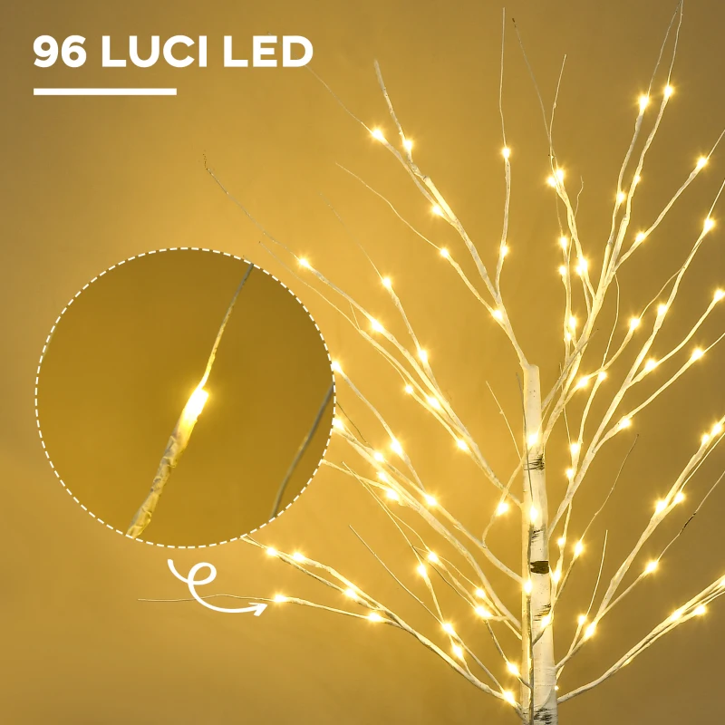HOMCOM Albero di Natale Bianco con Luci LED e 12 Rami per Interni ed Esterni, in PP e Metallo, 22x22x150 cm
