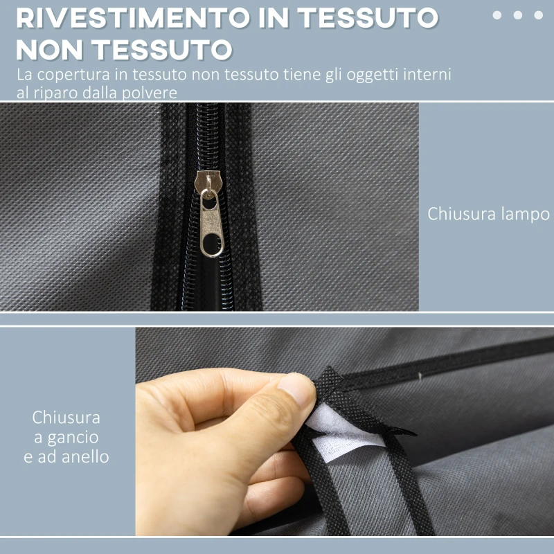 HOMCOM Armadio in Tessuto Pieghevole con Cassetti e Ante Avvolgibili con Zip, 125x43x162.5cm, Grigio Scuro