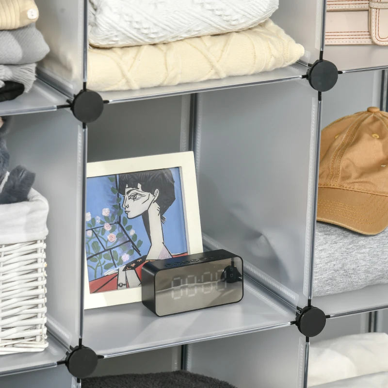 HOMCOM Mobile Scarpiera Modulare Salvaspazio, 16 Cubi 30x30x30 cm in Acciaio e PP, 125x32x125 cm, Trasparente