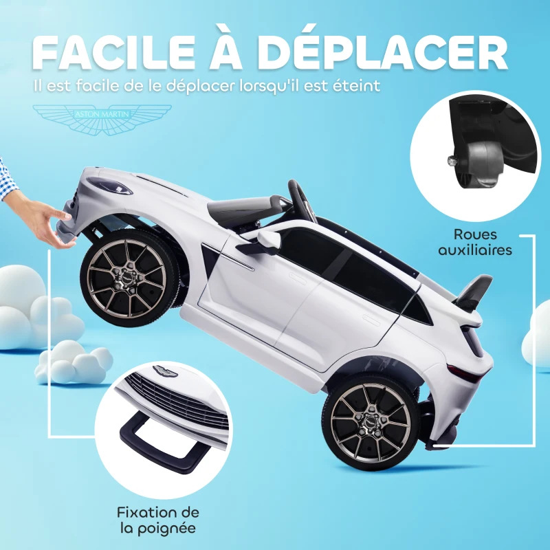 AIYAPLAY Voiture électrique enfants sous Licence Aston Martin DBX véhicule électrique 12V télécommande 106 x 62 x 51,5 cm blanc