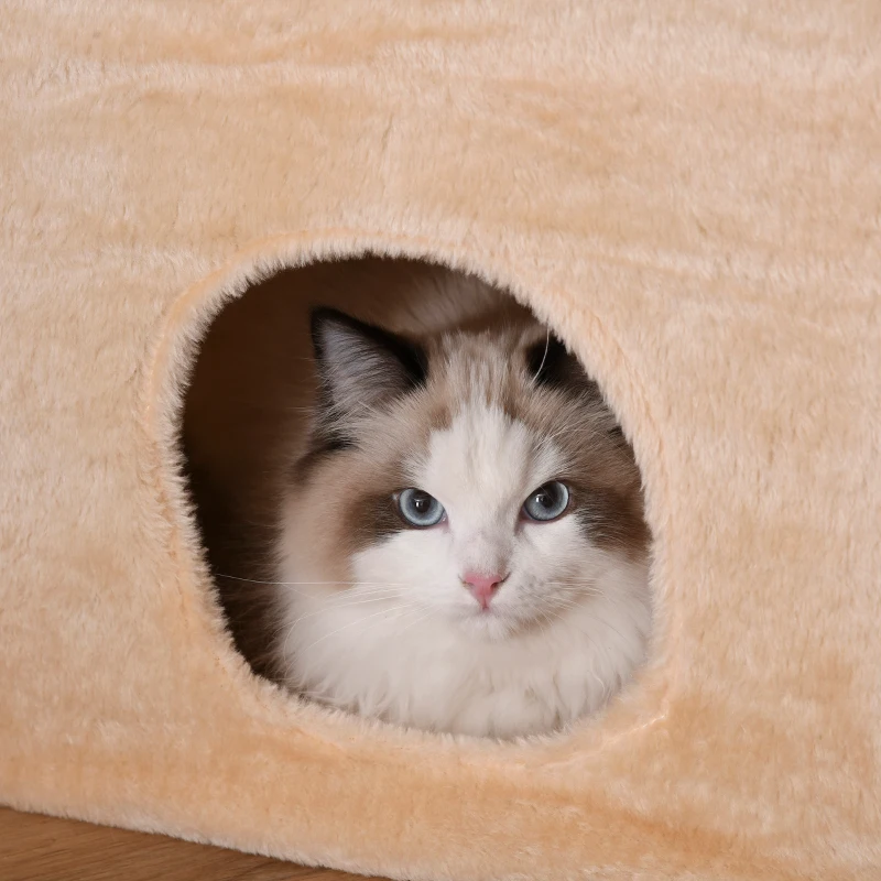 PawHut Tiragraffi a Soffitto Multilivello 220-245cm Palestra per Gatti con Cucce, Piattaforme e Corde in Juta, Giallo