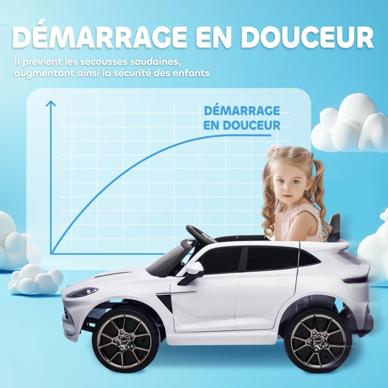 AIYAPLAY Voiture électrique enfants sous Licence Aston Martin DBX véhicule électrique 12V télécommande 106 x 62 x 51,5 cm blanc