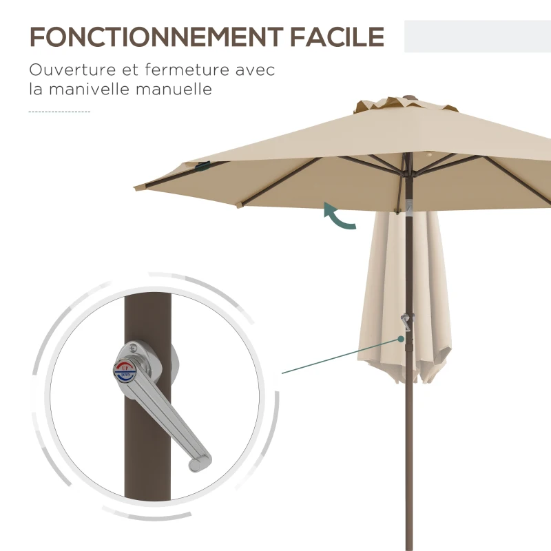 Outsunny Parasol de jardin Ø 2,63 m en métal Rond Polyester 180g/m² manivelle inclinable beige