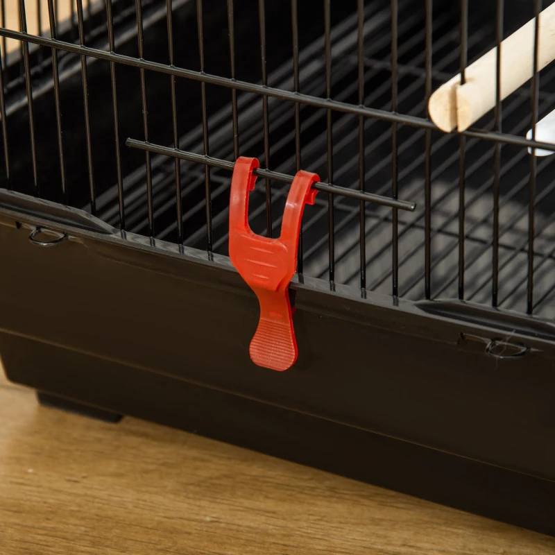 PawHut Jaula para Pájaros Pajarera con Múltiples Puertas 4 Comederos 3 Perchas Columpio Escaleras y Bandeja Extraíble para Loros Canarios Periquitos 46x36x100 cm Negro