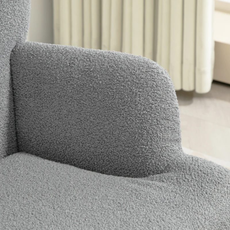 HOMCOM Ensemble fauteuil avec repose-pieds, tissu bouclette gris et pieds en métal doré, dossier haut, grand confort