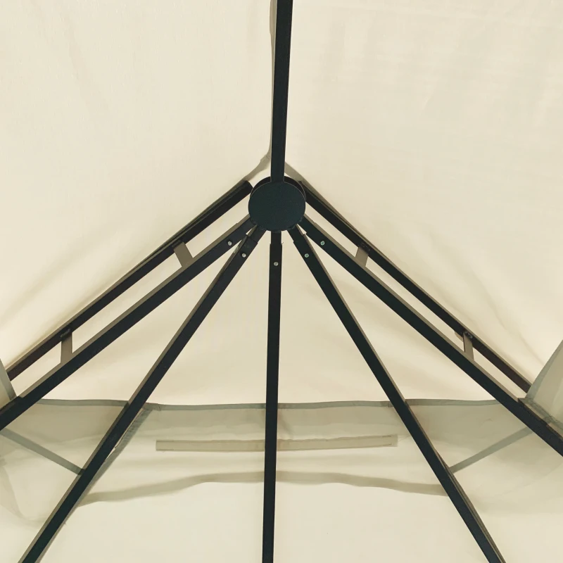 Outsunny Gazebo da Giardino con Zanzariera, Tetto a 2 Livelli e Struttura in Metallo, 3.7x3m, Beige