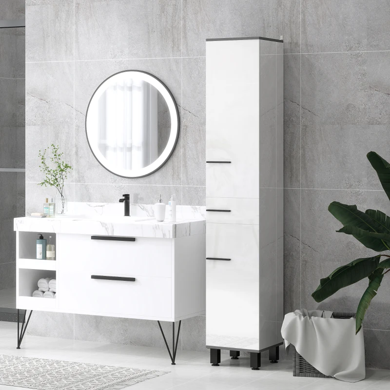 HOMCOM 190cm Slim Bathroom Storage Cabinet - White