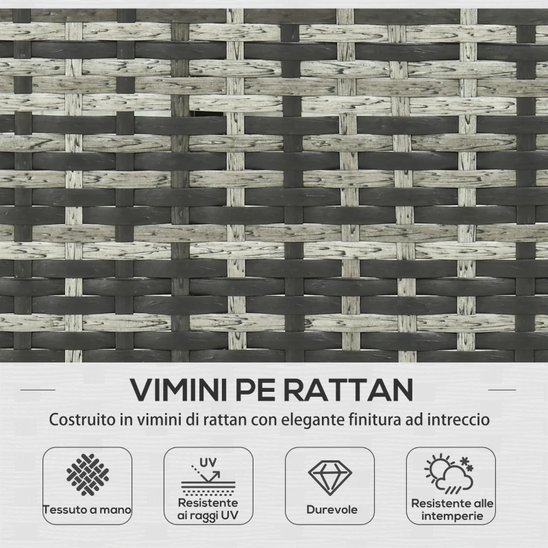 Outsunny Salotto da Giardino con Divanetto, Chaise Longue e Tavolino in Rattan PE con Cuscini, Grigio