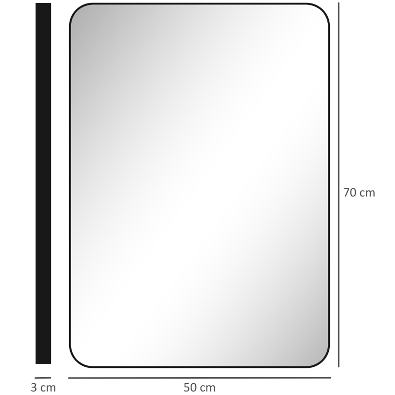 HOMCOM Miroir murale miroir salle de bain rectangulaire avec cadre en alliage d'aluminium noir pour chambre, salon 50 x 70 cm