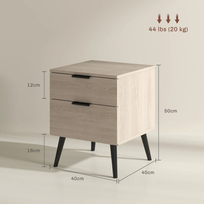 HOMCOM Set 2 Comodini Stile Nordico con Cassetto e Base Rialzata, in Legno, 40x40x50 cm, color Quercia