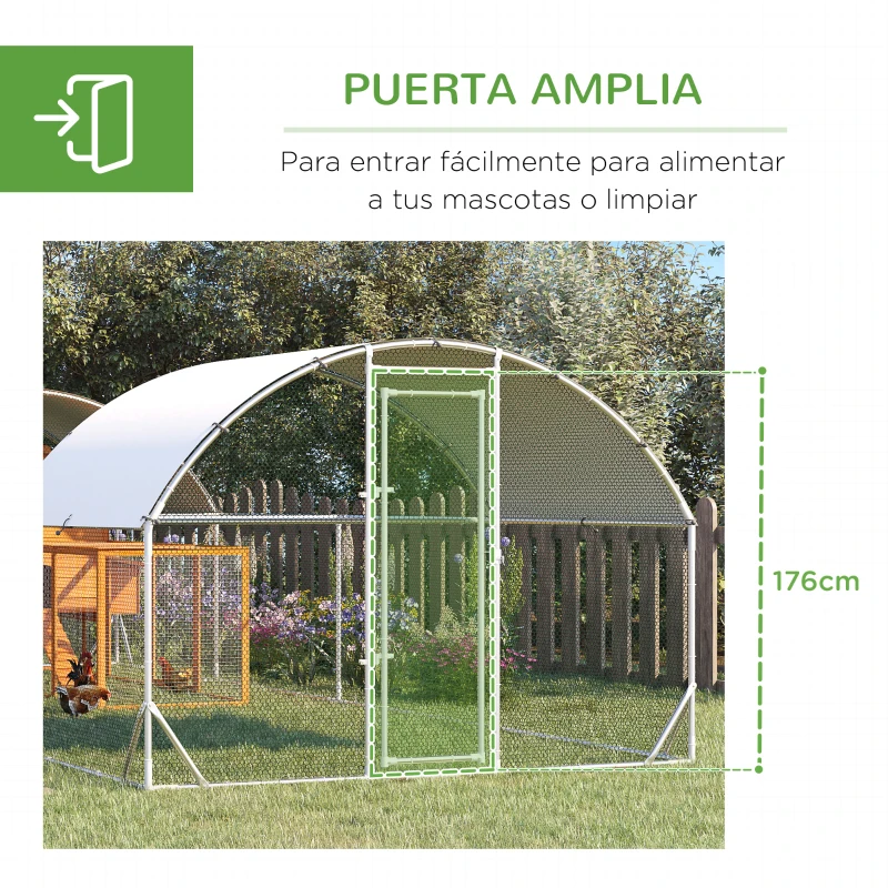 PawHut Gallinero Exterior de Acero Galvanizado 7,6x2,8x1,95 m con Cubierta de Tela para 20-24 Gallinas Conejos Aves Plata