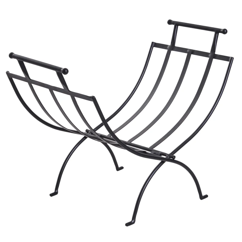 Outsunny Range-bûches rack à bûches design contemporain 60L x 35l x 45H cm pliable métal noir