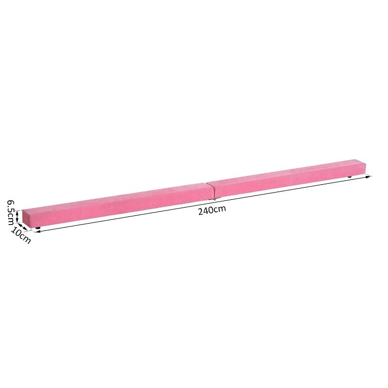 HOMCOM Poutre de gymnastique pliable poutre d'équilibre antidérapante 2,4 m revêtement daim rose