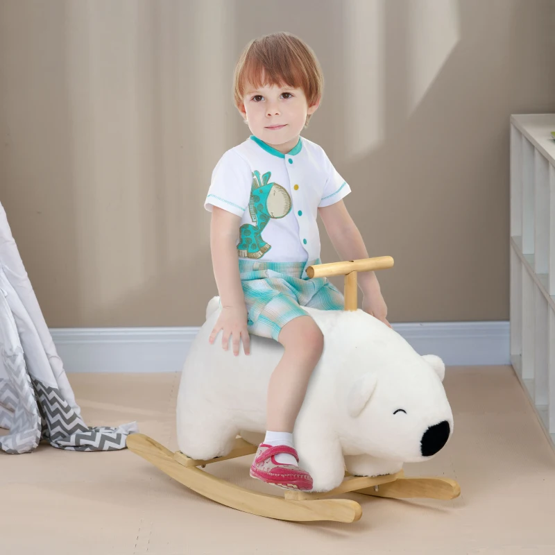HOMCOM Ours à bascule pour enfant jeux jouet à bascule avec sons pour 3 - 6 ans socle en bois blanc
