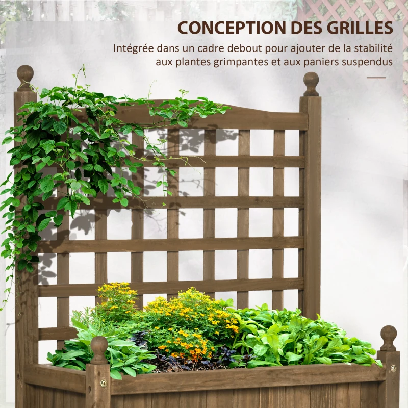 Outsunny Jardinière avec treillis bac à fleurs jardinière sur pied 64 x 28 x 75 cm inserts d'irrigation bois massif