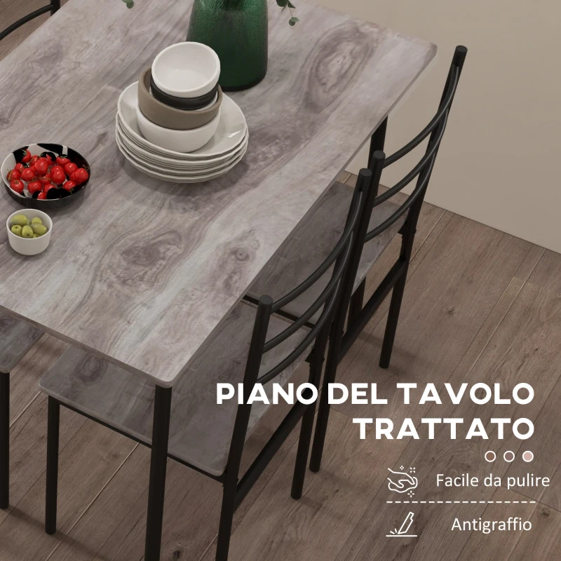 HOMCOM Set Tavolo e Sedie 5 Pezzi Salvaspazio con Tavolo da Cucina Rettangolare e 4 Sedie Moderne, in MDF e Acciaio