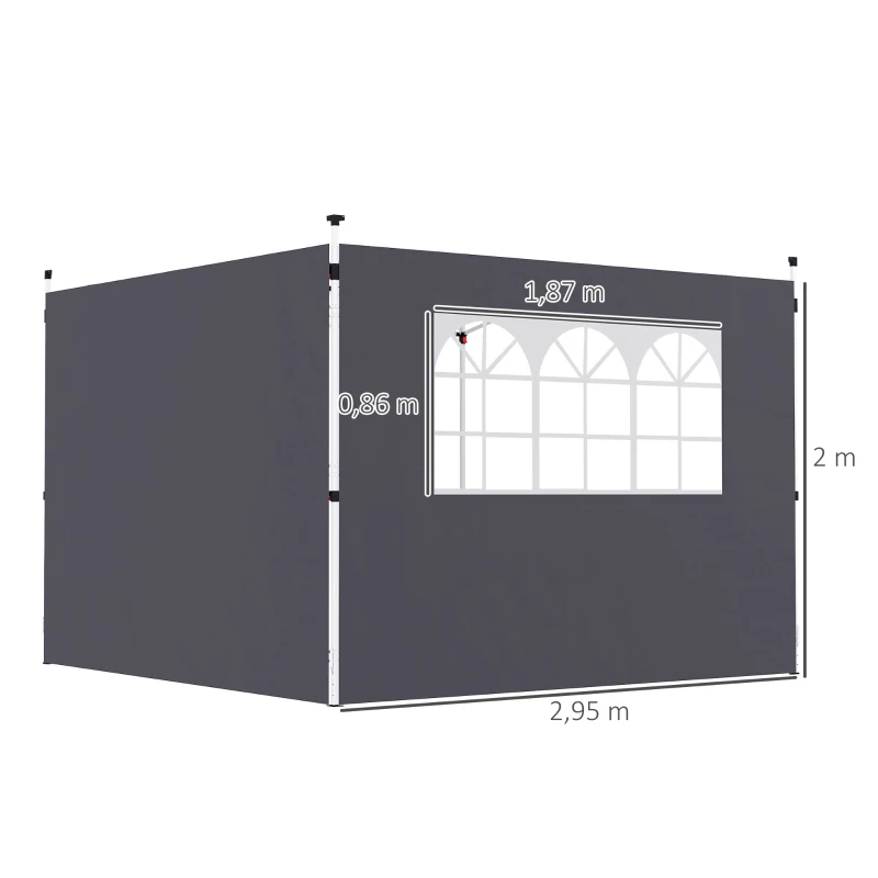 Outsunny Parois latérales pour tonnelle 3 x 3 m panneaux pour pavillon avec fenêtre lot de 2 tissu Oxford gris foncé
