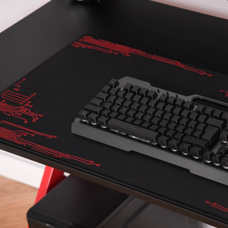 HOMCOM Gaming Desk Computer Table Ergonomics Workstation for Home Office with Cup & Speaker &Game Controller Holder Headphone Hook 120cm x 60cm x 96.5cm Black and Red