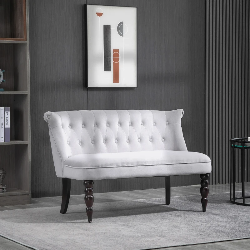 HOMCOM Velvet 2 Seater Sofa, Button Tufted Wingback Loveseat with Rubber Wood Legs for Living Room, Bedroom, Grey