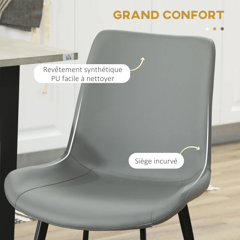 HOMCOM Lot de 4 chaises de salle à manger chaise de cuisine assise en similicuir pieds en acier avec dossier gris foncé