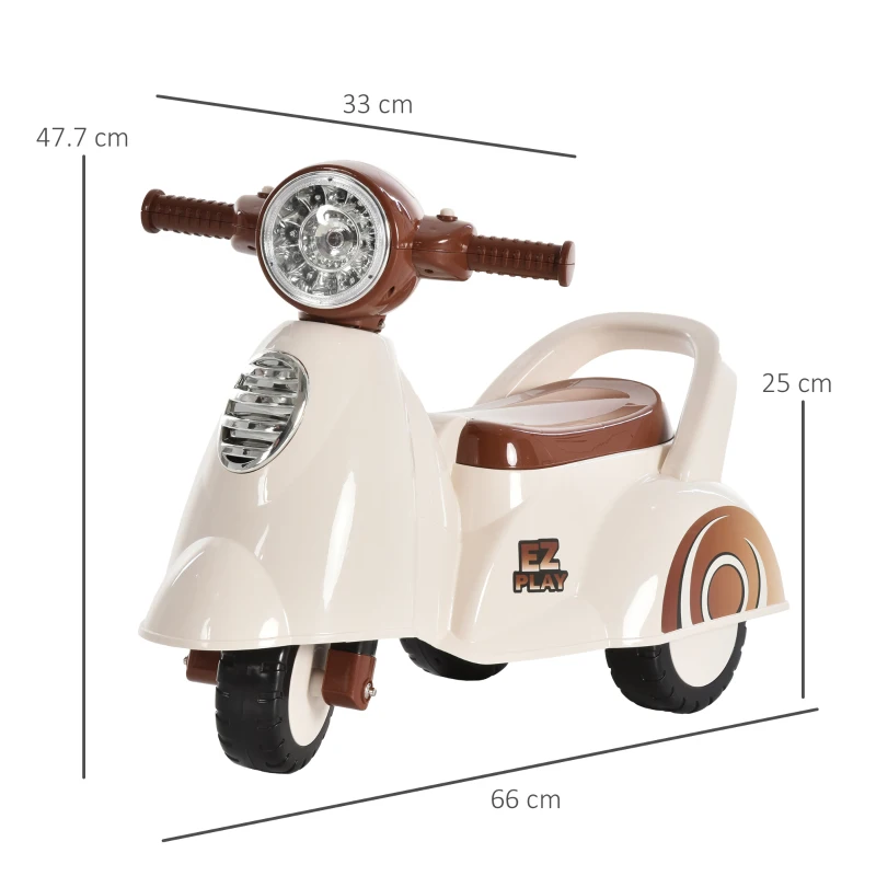 HOMCOM Moto per Bambini 12-36 mesi, Triciclo Senza Pedali con Luci e Suoni Realistici, Beige e Marrone, 66x33x 47.7cm