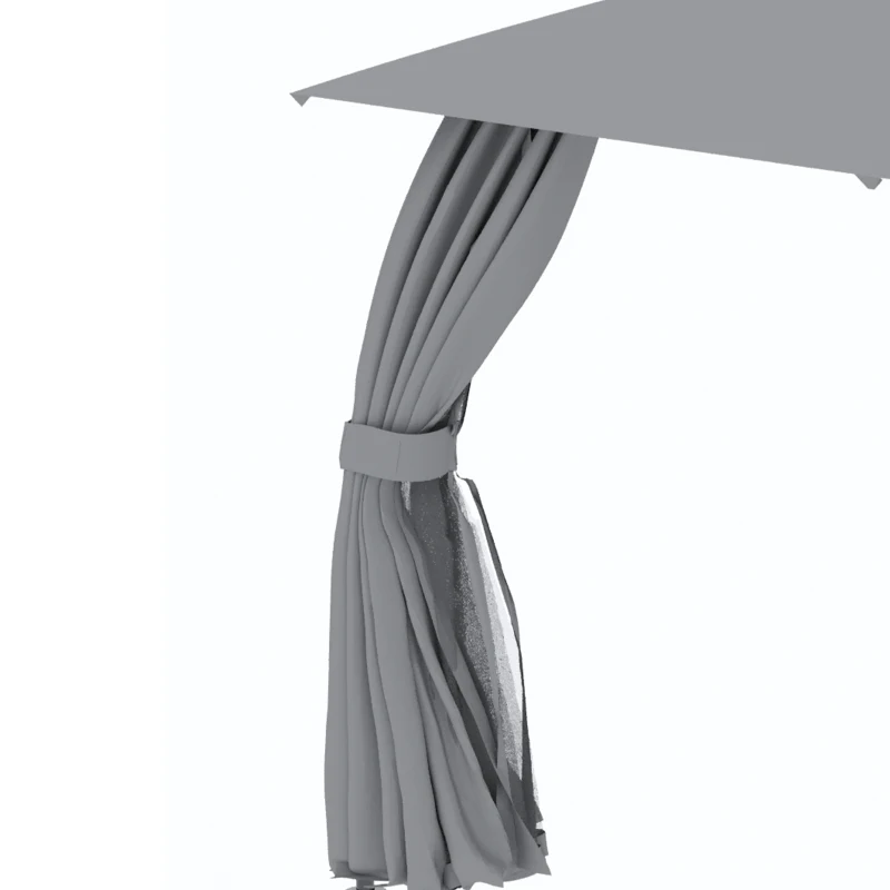 Outsunny Gazebo da Giardino 4x3m con Doppio Tettuccio, Pareti in Poliestere e Struttura in Acciaio, Grigio